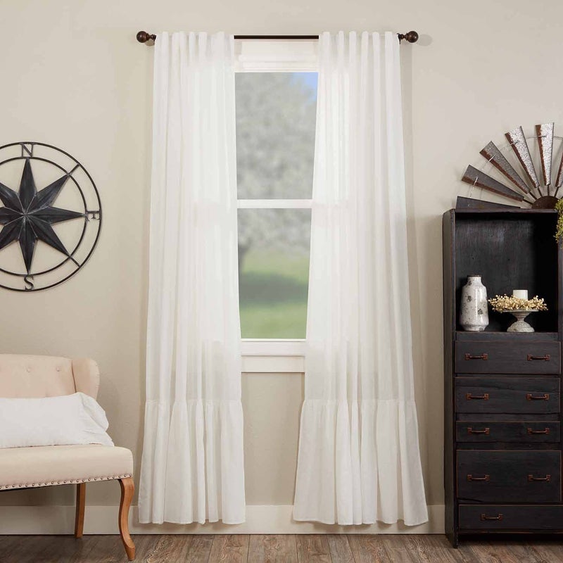 Piper Classics Elizabeth High Ruffle Panel Curtains Set of 2 84 Long Antique Soft White Soft Draping SemiSheer Vintage Farmhouse Style
