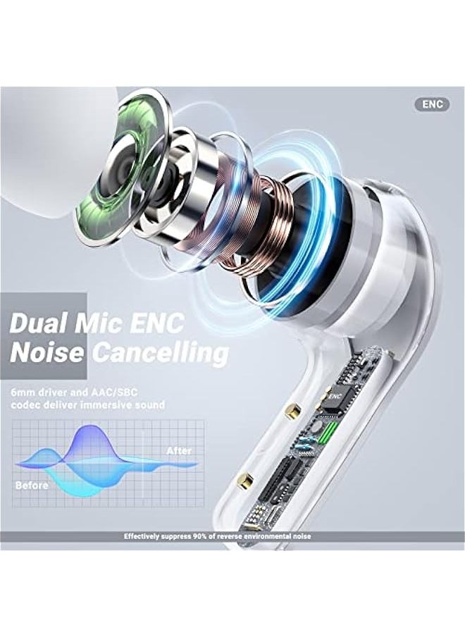 ANKOVO Wireless Earbuds, Bluetooth Headphones with ENC Noise Canceling, Translucent Design, HiFi Dual Stereo Microphone, Mini In-Ear Earbuds, Charging Case, LED Digital Display  - Image 3