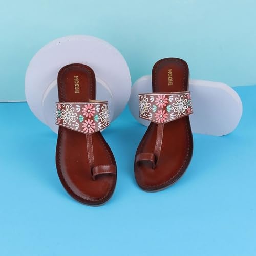 Mochi Women Tan Synthetic Leather Kolhapuri chappal UK/6 EU/39 (32-541) - Image 2
