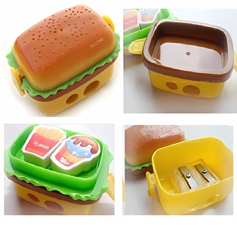 Funny Teddy 6pcs Mini Burger-Shaped Pencil Sharpener with 2 erasers That Look Like Fries and a Milkshake | Return Gifts Birthday Party for Kids | Birthday Return Gift for Kids Birthday Age 6-10 2 3 5 8 12 Years - Image 5