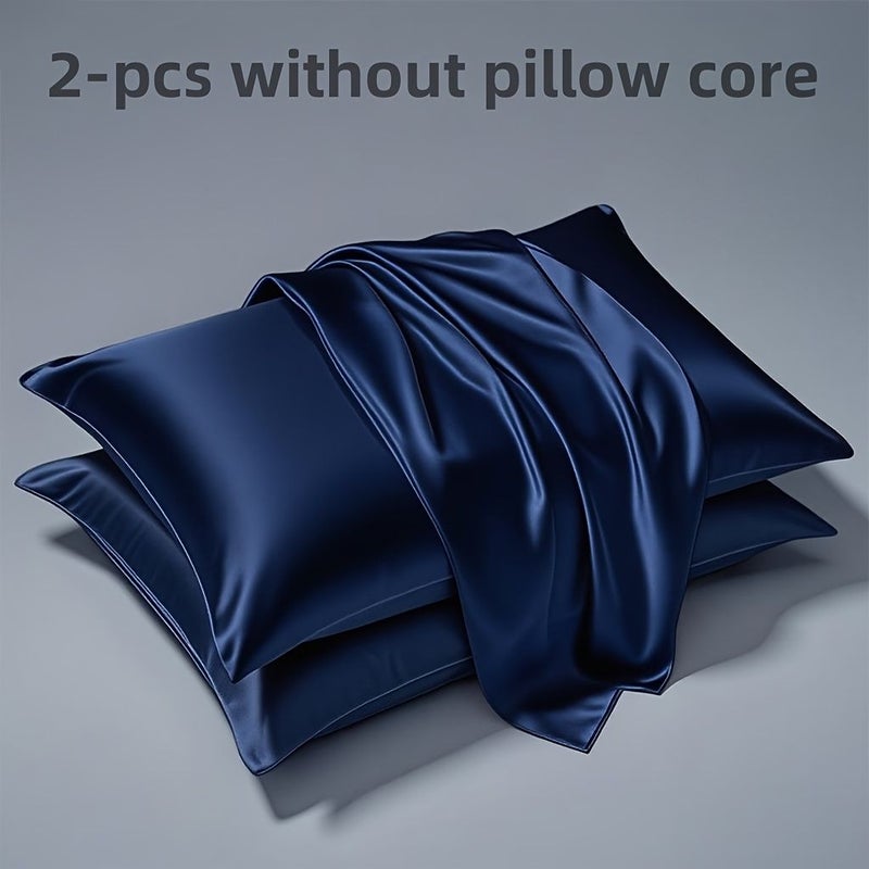 Black 19.69x27.56 Inch Cooling Satin Pillowcase Set 2 Pack Soft Breathable Smooth Bedding for Skin and Hair Summer Sleep - Image 5