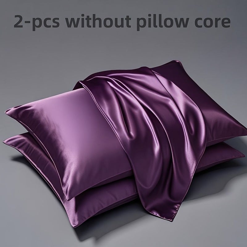 Black 19.69x27.56 Inch Cooling Satin Pillowcase Set 2 Pack Soft Breathable Smooth Bedding for Skin and Hair Summer Sleep - Image 2