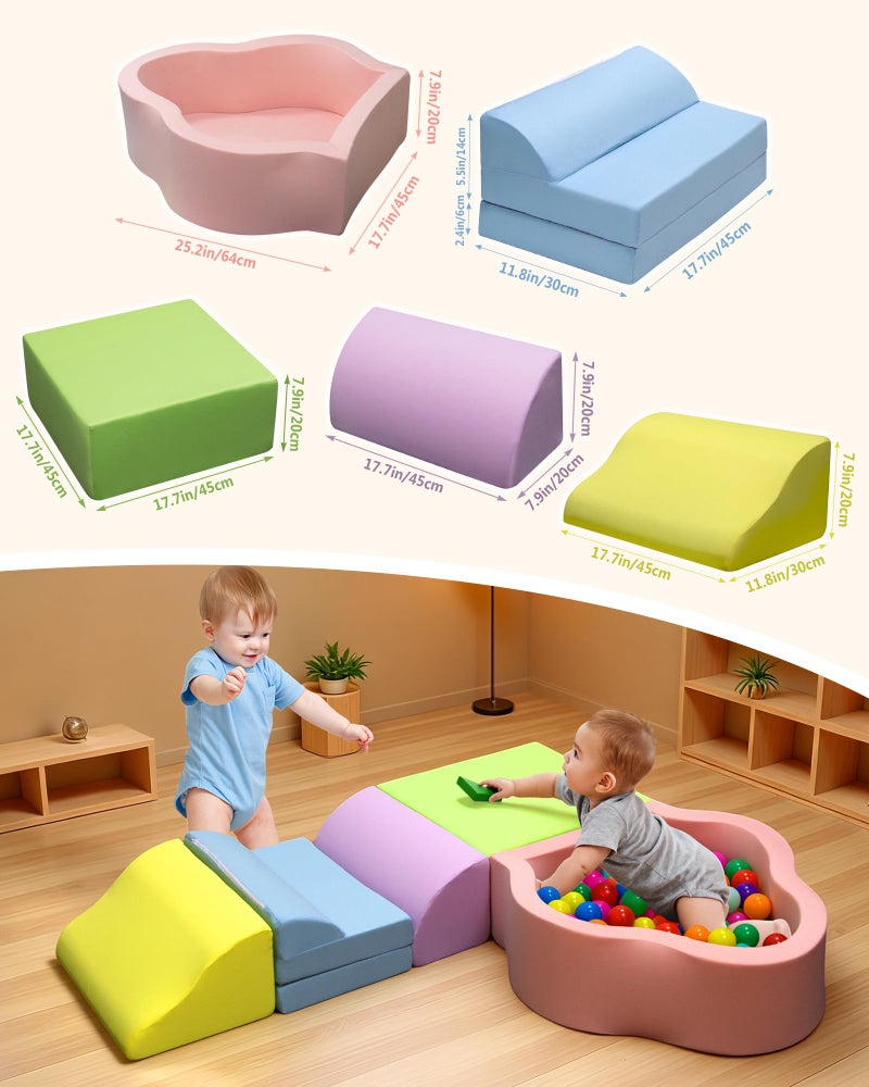 Markdang Soft Play Set, Foam Baby Climbing Blocks with Anti-Slip Particles Bottom & Velcro Connectors for Toddlers 6-24 Months, High-Density Foam & Washable Cover for Motor Skills Development (Color) - Image 4