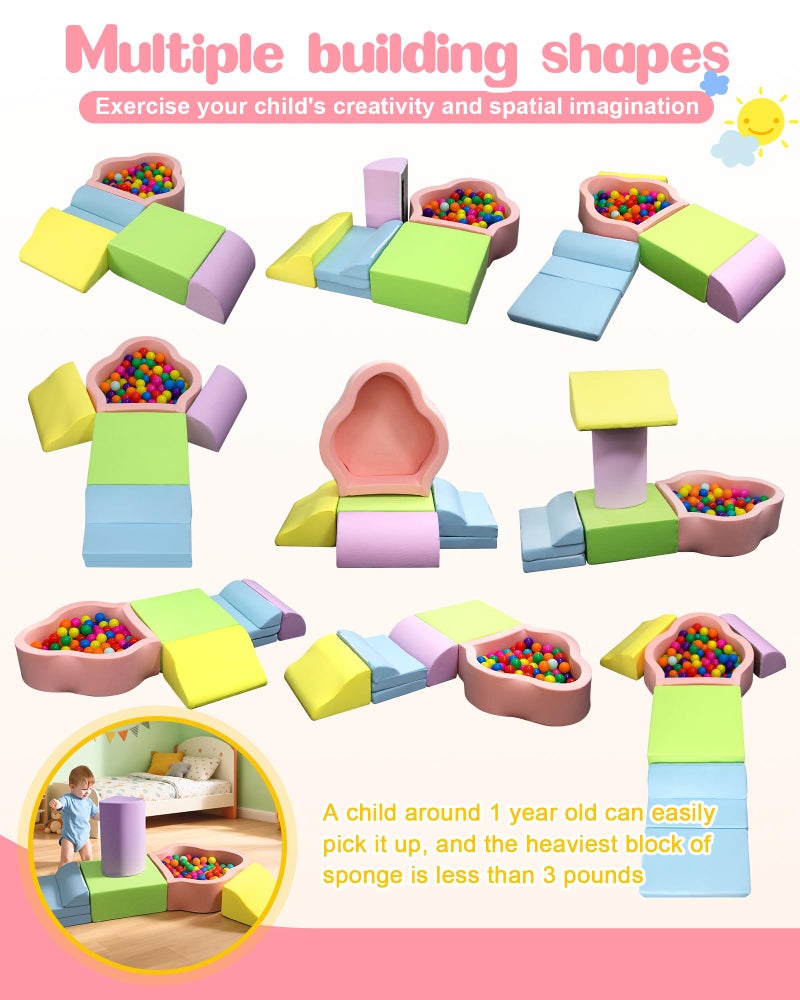 Markdang Soft Play Set, Foam Baby Climbing Blocks with Anti-Slip Particles Bottom & Velcro Connectors for Toddlers 6-24 Months, High-Density Foam & Washable Cover for Motor Skills Development (Color) - Image 2
