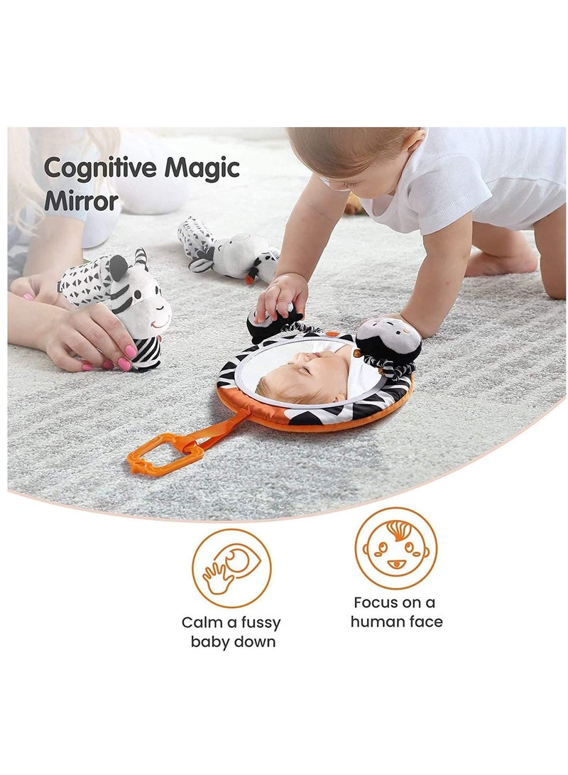 Y&D Baby Hanging Toys Gift Set Mirror Black and White Plush Rattles Rings and Crinkle Cloth Book for Pram Car Seat Activity Stroller Hanging Toy for 3 6 9 12 Months Newborn Boys Girls Kids (4 Pcs)  - Image 2