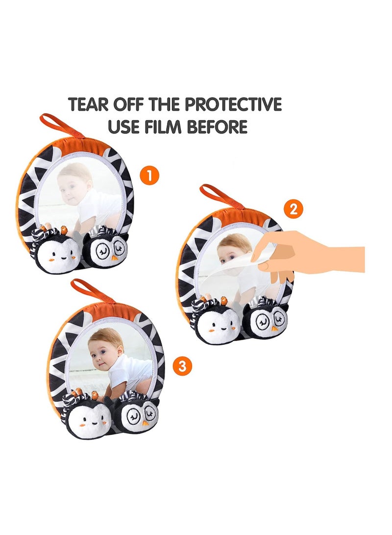 Y&D Baby Hanging Toys Gift Set Mirror Black and White Plush Rattles Rings and Crinkle Cloth Book for Pram Car Seat Activity Stroller Hanging Toy for 3 6 9 12 Months Newborn Boys Girls Kids (4 Pcs)  - Image 3