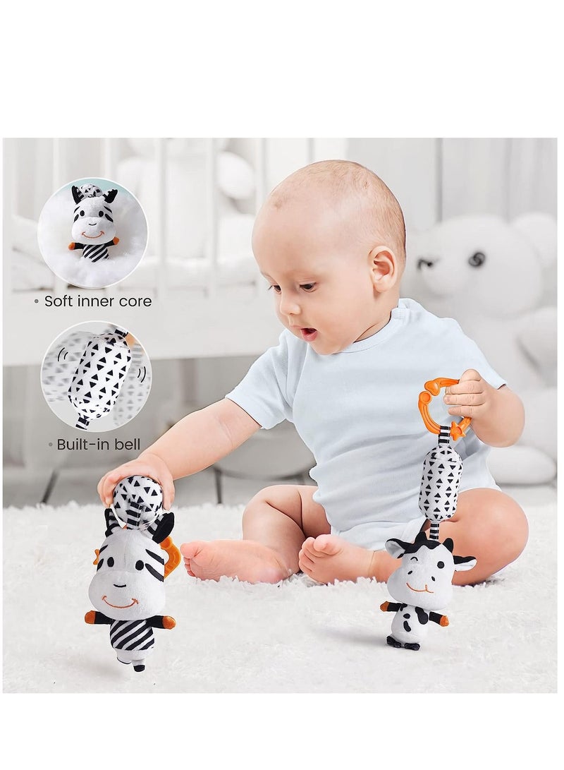 Y&D Baby Hanging Toys Gift Set Mirror Black and White Plush Rattles Rings and Crinkle Cloth Book for Pram Car Seat Activity Stroller Hanging Toy for 3 6 9 12 Months Newborn Boys Girls Kids (4 Pcs)  - Image 4