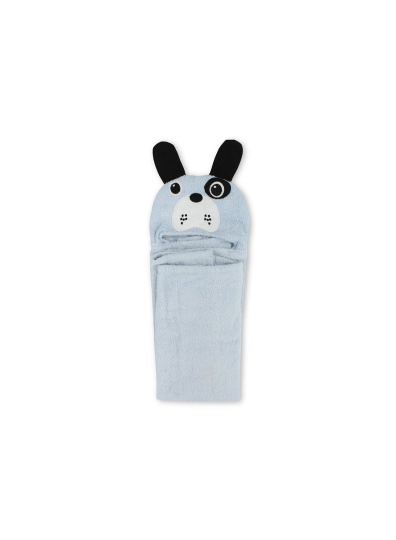 Junior Baby Cotton Hooded Towel – Baby Blue with Puppy Design - Image 2