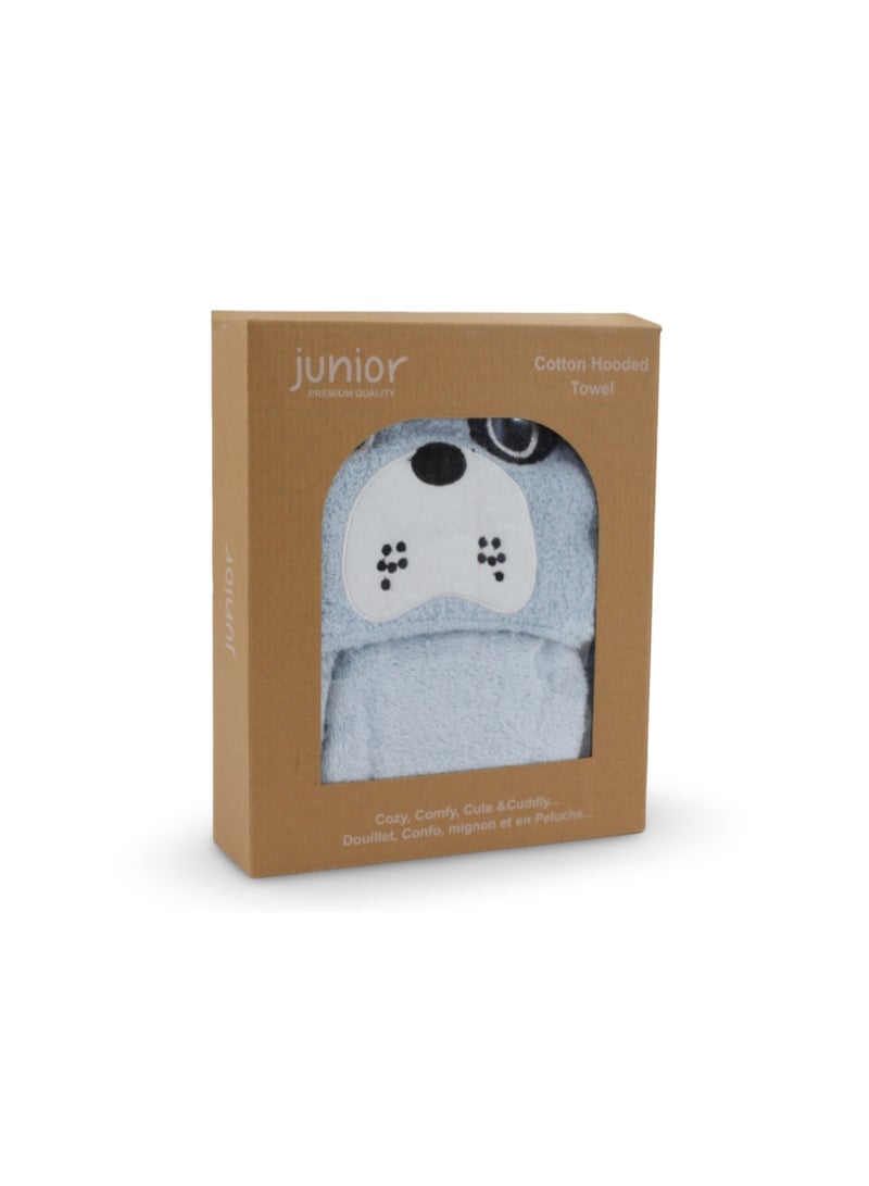 Junior Baby Cotton Hooded Towel – Baby Blue with Puppy Design - Image 1
