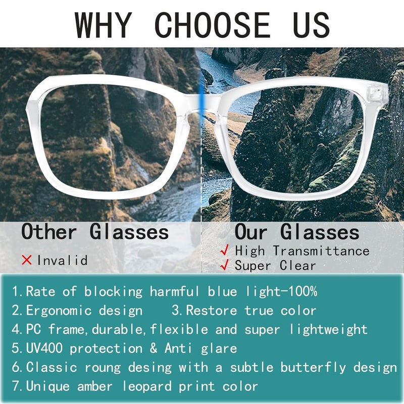 Iflash Blue Light Blocking Glasses Gaming Filter Transparent Square Eyeglasses for Eye Protection Men Women, Computer/Tablet/Laptop/Mobile/TV, Anti-blue & Anti eyestrain - Image 4