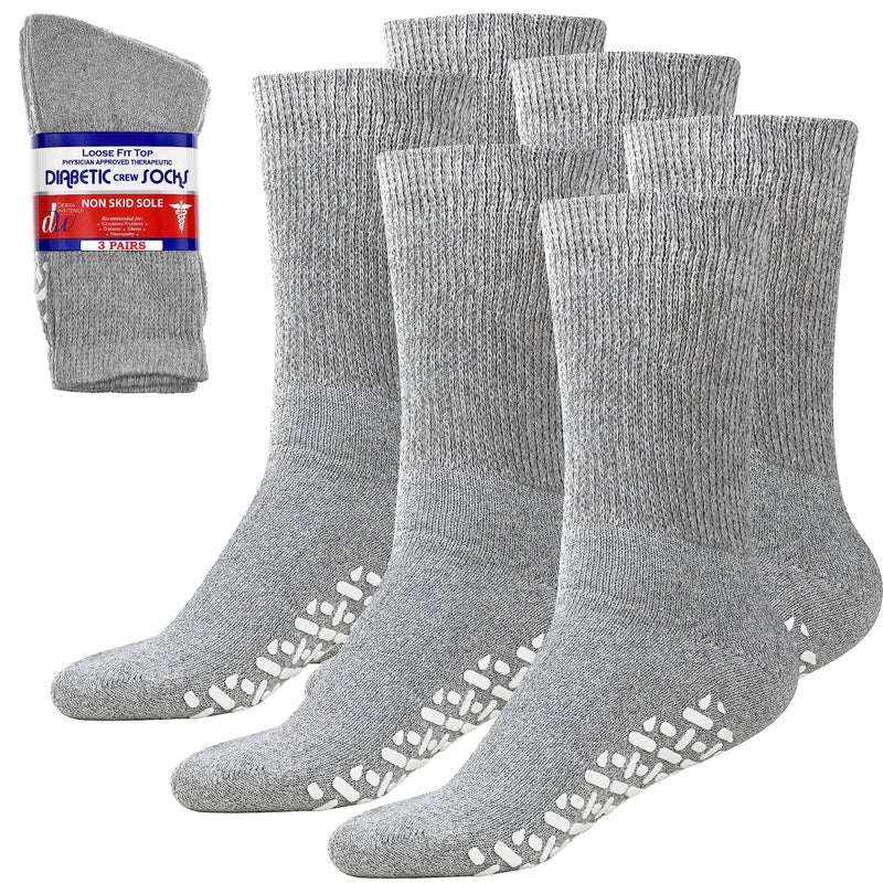 Debra Weitzner Non-Binding Loose Fit Sock - Non-Slip Diabetic Socks for Men and Women - Crew 3Pk Grey - Image 1