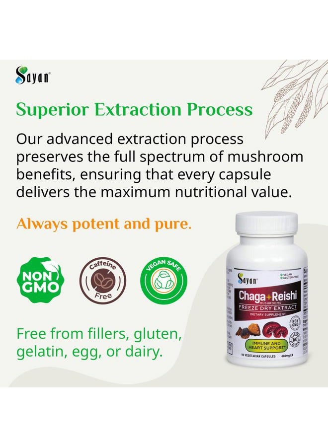 sayan Siberian Chaga and Organic Reishi Mushroom Extract Supplement – 90 Capsules/440mg Each - Wild-Harvested, Antioxidant Blend for Immune System Support + Natural Energy Boost, Non-GMO, Gluten Free - Image 3