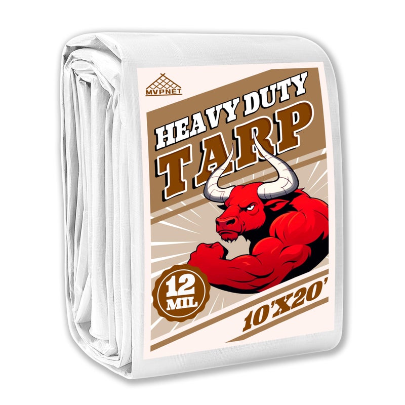 Tarp 10x20 ft Heavy Duty 12mil 100 Waterproof High Durability MultipurposeUv ResistantWhite Tarp Suitable for Swimming Pools Boats Camping Courtyards Etc by MVPNET