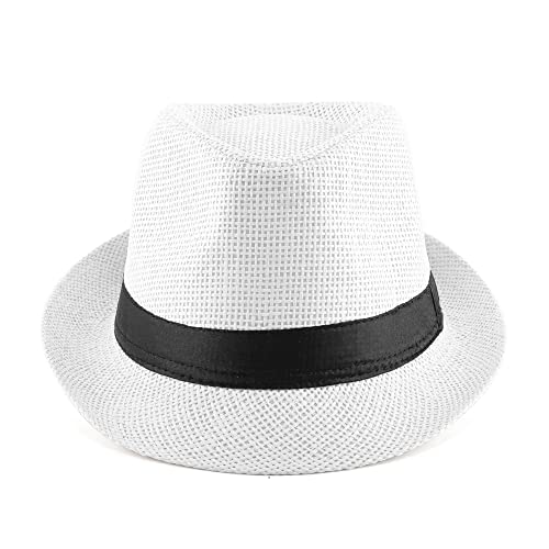 FALETO Unisex Summer Panama Straw Fedora Hat Short Brim Beach Sun Cap Classic (#01 White) - Image 3