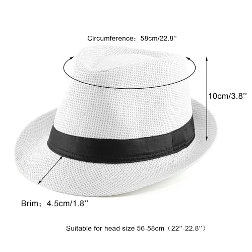 FALETO Unisex Summer Panama Straw Fedora Hat Short Brim Beach Sun Cap Classic (#01 White) - Image 2
