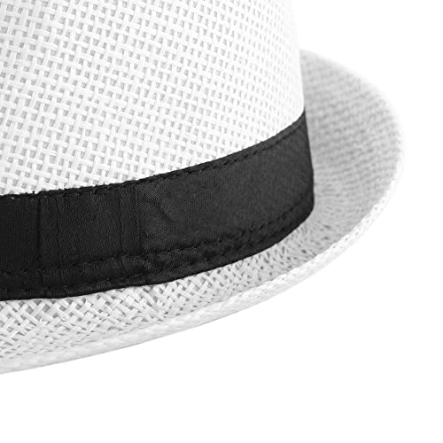FALETO Unisex Summer Panama Straw Fedora Hat Short Brim Beach Sun Cap Classic (#01 White) - Image 4