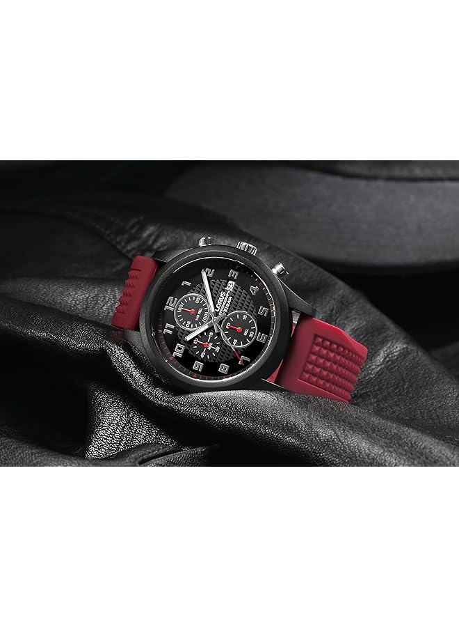 لوراس ساعة كرونوغراف كوارتز بمينا أسود وسوار سيليكون للرجال Rm393Gx9 - Image 2