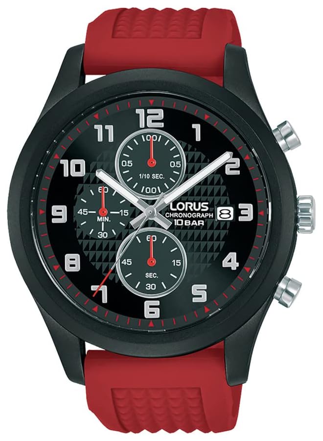 لوراس ساعة كرونوغراف كوارتز بمينا أسود وسوار سيليكون للرجال Rm393Gx9 - Image 1