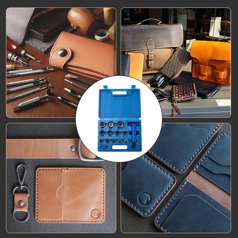 Leather Punch Set 13 Interchangeable Heads Carbon Steel Ergonomic Hollow Punch - Image 3