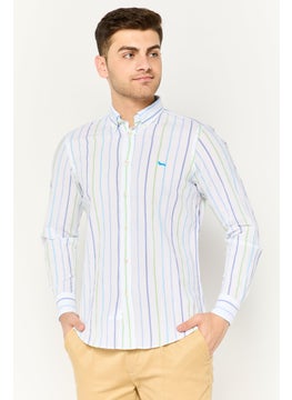 Men Regular Fit Stripe Long Sleeves Casual Shirt, White Combo