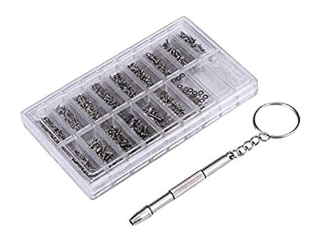 Eyeglasses Sunglasses Watch Phone Tablet Repair Kit Micro Screw Set 1000pc Assorted Fasteners & Precision Tools for Easy Comfortable Fixes - Image 1