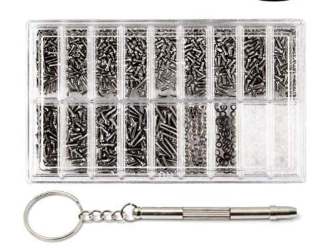 Eyeglasses Sunglasses Watch Phone Tablet Repair Kit Micro Screw Set 1000pc Assorted Fasteners & Precision Tools for Easy Comfortable Fixes - Image 2