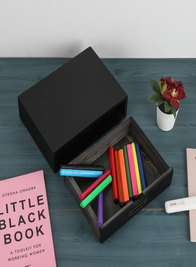 BoxSkivra Wooden Storage Box Apothecary Drawers Vintage Wooden Drawers Wood Desktop Organizer with Drawers Countertop Drawers Library Card Catalog Cabinet Apothecary Cabinet（BLACK） - Image 4
