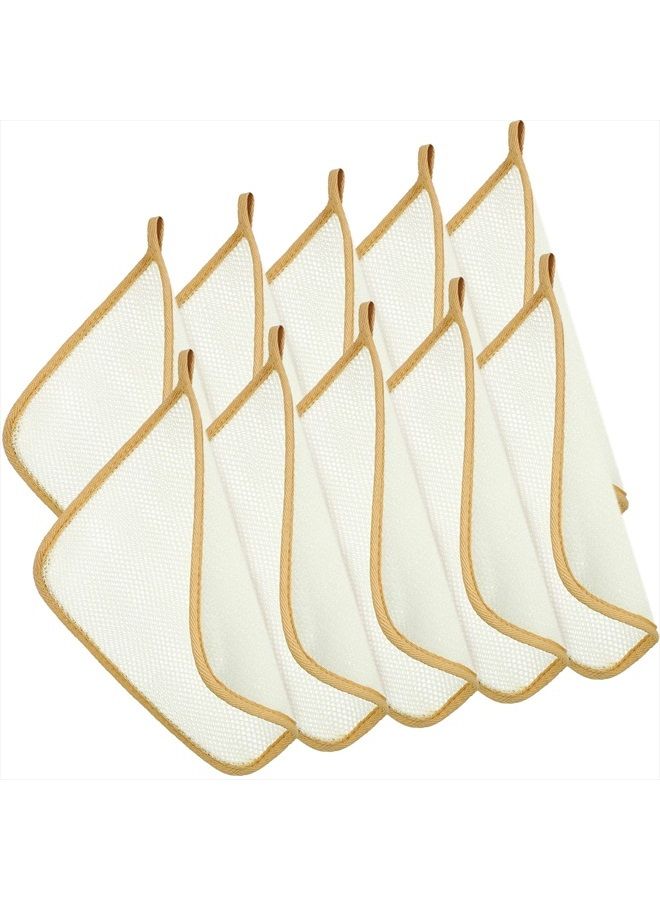 Tatuo 10 Packs Exfoliating Face and Body Wash Cloths Towel Weave Soft Bath Cloth Exfoliating Scrub Cloth Massage Bath Cloth for Women and Men (Khaki Edge) - Image 1