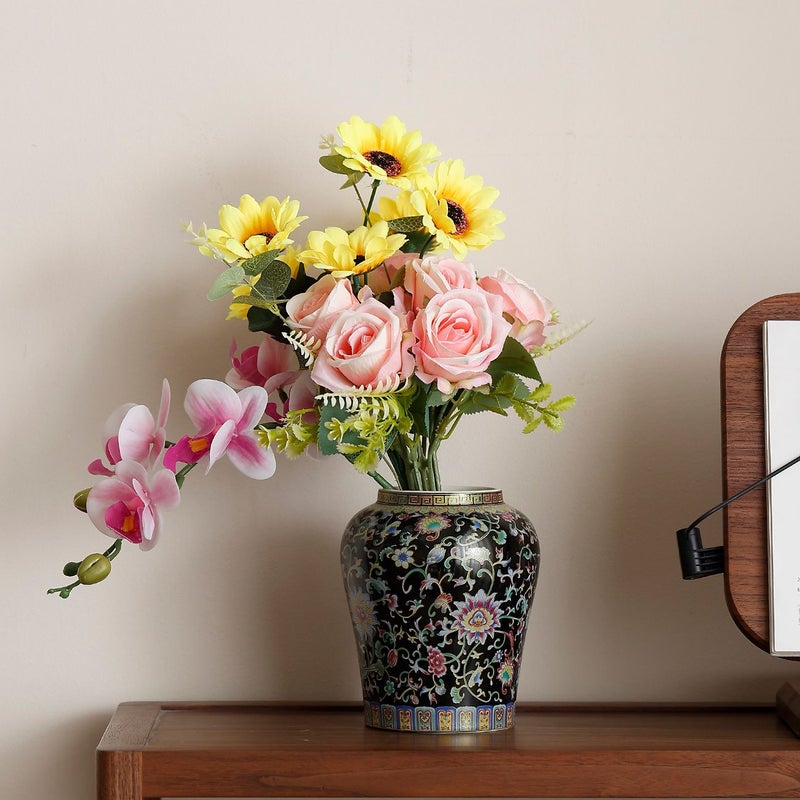 A Single Black Enamel Ceramic Vase Suitable For Flower Arrangements Living Room Home Decor Seasonal Decoration Hydroponic Flower Pot Windowsill Ornament Gift - Image 1