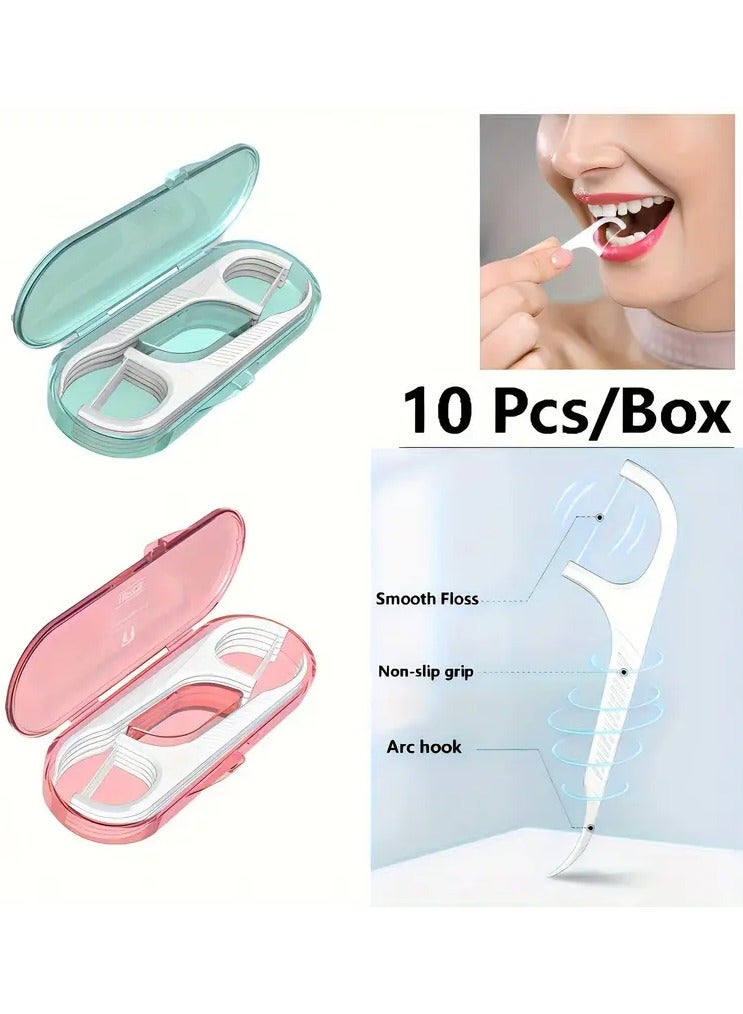 Rozino Each Box Contains 10 Double-Headed Dental Flosses, Featuring Both a Toothpick Thread And a Toothpick Head, Offered in Pink Or Green Packaging. This Portable Dental Floss Box Is a Must-Have for Travel, Efficiently Removing Food Particles And Cleaning Teeth. - Image 1
