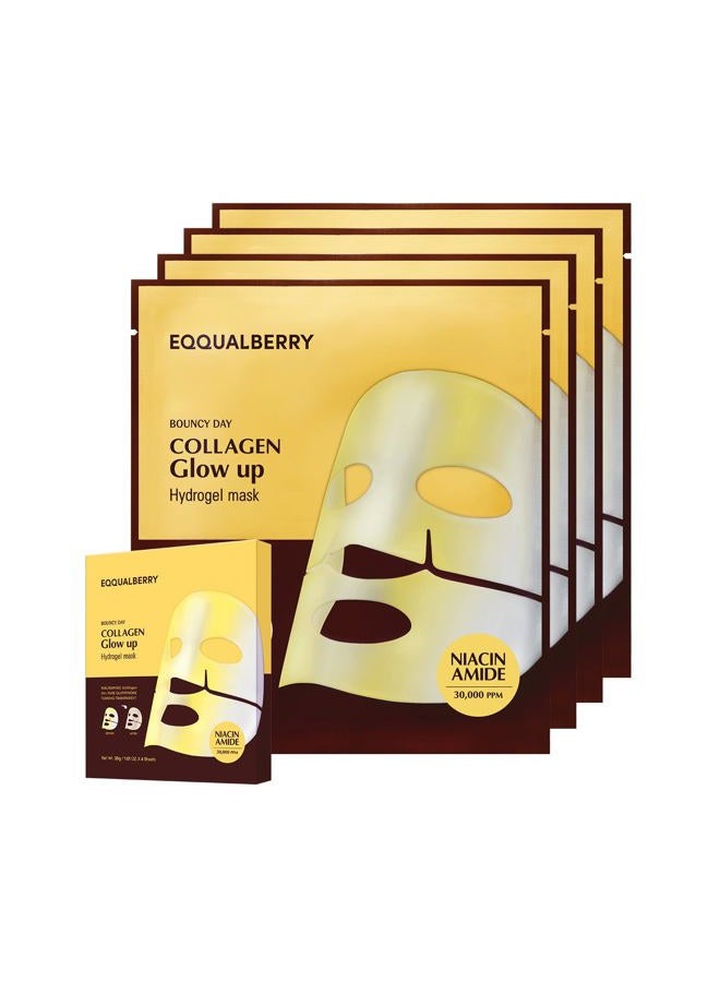 eqqualberry قناع كولاجين جلو أب - نياسيناميد وكولاجين منخفض الجزيئات لتفتيح البشرة وزيادة الإشراق | قناع وجه كوري بالكولاجين لبشرة زجاجية، 4 أوراق، 1.01 أونصة. - Image 1