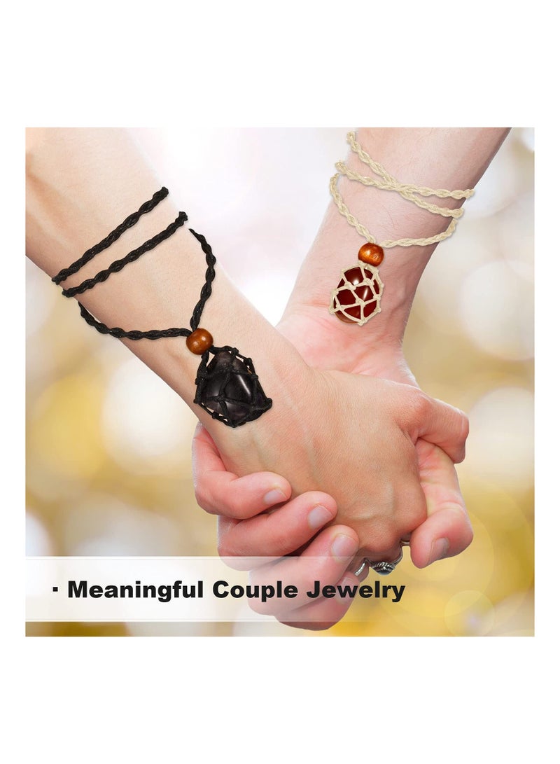 SYOSI 4 Pieces Crystal Holder Necklace Empty Stone Holder Adjustable Rope Necklace Cord Quartz Crystal Raw Stone Necklace Cord Handmade Woven Netted Cage - Image 3