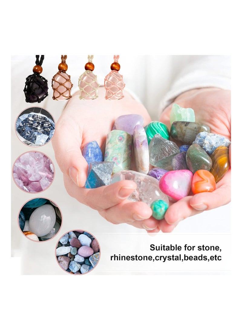 SYOSI 4 Pieces Crystal Holder Necklace Empty Stone Holder Adjustable Rope Necklace Cord Quartz Crystal Raw Stone Necklace Cord Handmade Woven Netted Cage - Image 4