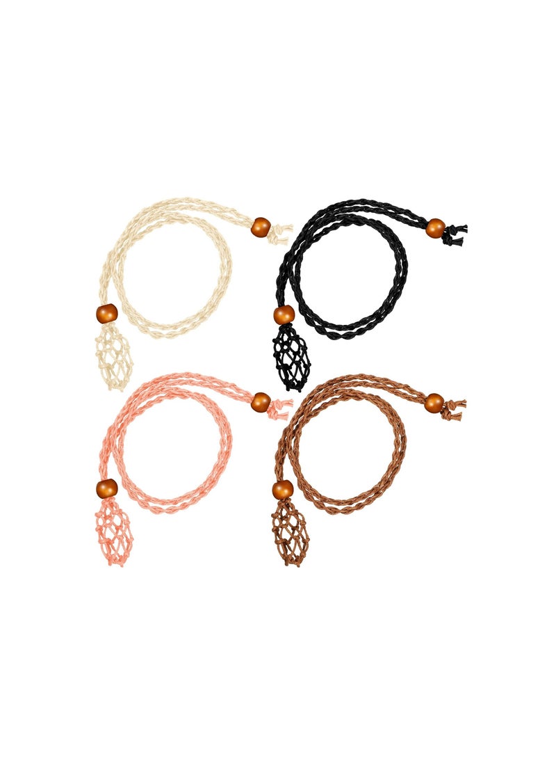 SYOSI 4 Pieces Crystal Holder Necklace Empty Stone Holder Adjustable Rope Necklace Cord Quartz Crystal Raw Stone Necklace Cord Handmade Woven Netted Cage - Image 1