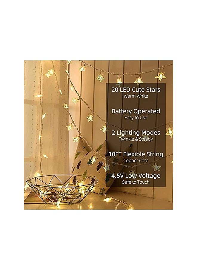 The Bros Star String Lights 10Ft 20 LED Fairy Lights Battery Operated Waterproof Indoor Outdoor Twinkle Christmas Lights for Bedroom Party Wedding Xmas Tree Decoration (Warm White)  - Image 3