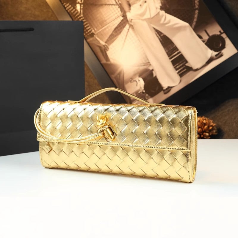 Woven Bag, Shoulder Baguette Bag, Niche High-End Horizontal Clutch Evening Bag, Cross-Body Versatile Bag, Fashionable And Exquisite Women'S Bag - Image 2