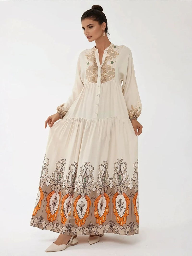 HICCUP Printed Long Sleeve Viscose Maxi Dress - Image 1