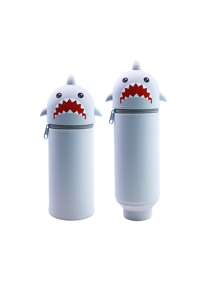 Food-Grade Silicone Shark Pencil Case Standing Pen Holder Cute Bag For Kids & Students Classroom & Home