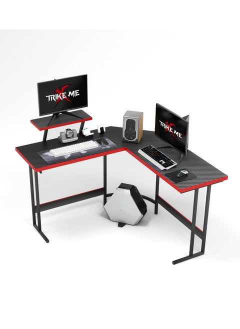 طاولة ألعاب جيمينغ على شكل حرف L من Xtrike-Me، مكتب كمبيوتر، مكتب منزلي، من ألياف الكربون، رف شاشة مرتفع و متحرك، DK-04
