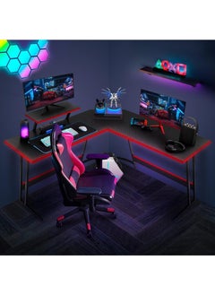 XTRIKE ME Xtrike-Me L-shape Gaming Table, Computer Desk, Home Office Workstation, Carbon fiber melamine sticker, Movable Monitor Raising Shelf, DK-04  - Image 4