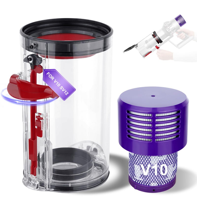 PUREGUST 7.79-inch Large Bin Replacement and Filter for Dyson V10 SV12 Animal and Absolute Models, Bin Part No.969509-01 and Filter Part No. 969082-01 for Absolute/Animal/Animal Extar/Total Clean - Image 1