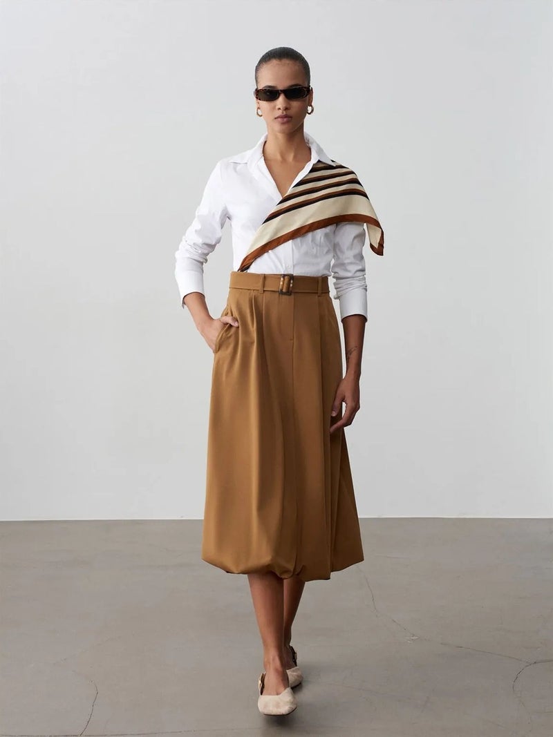 DILVIN High-waist Belted Midi Balloon Skirt - Image 1