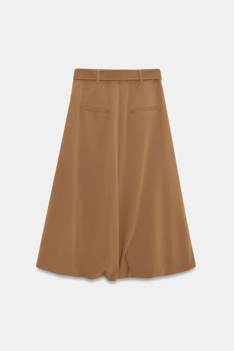 Dilvin Camel Brown DILVIN High-waist Belted Midi Balloon Skirt for Women | Best Price UAE
