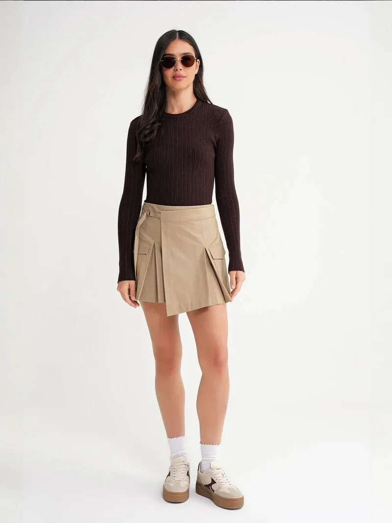 MixRay Mixray Soft Textured Ribbed Fitted Top