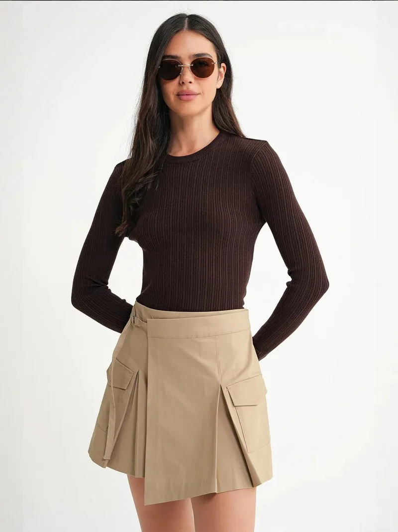 MixRay Mixray Soft Textured Ribbed Fitted Top