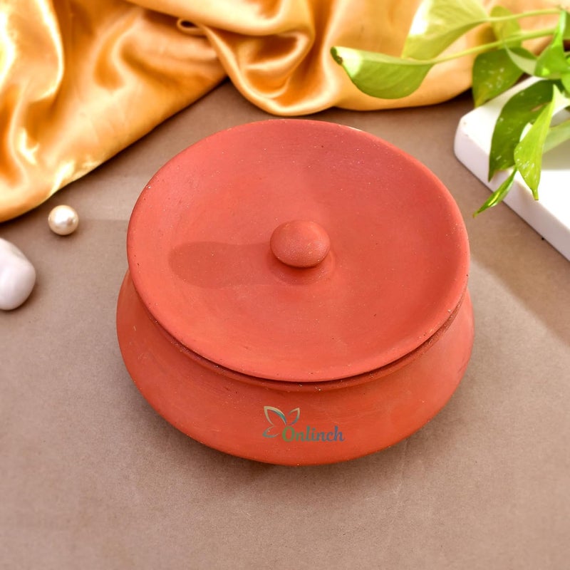Onlinch Organic Clay Dahi Handi Clay Handi MItti Handi Curd Pot Medium Size Pot with Lid_10 - Image 1