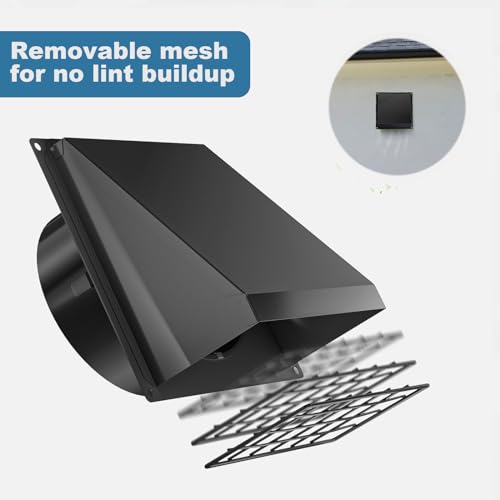 Hon&Guan Dryer Vent Cover Outside with Removable Mesh, Wall Mount Extractor Vent with Rubber Cushioned Non-Return Flap, High Quality Iron Outside Dryer Vent Cover for House (Black, 6 Inch) - Image 5