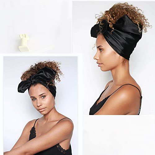 vimate Black Silk Scarf, 35'' Square Soild Satin Headband Neckerchief Scarf for Hair Wrapping at Night (Black) - Image 4