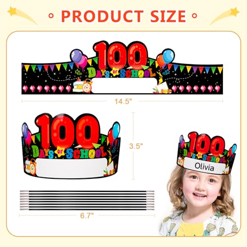 SICOHOME 100th Day of School Crowns 24pcs 145x4 inch Paper Crowns for Kids Party Favors Classroom Decorations and Teacher Supplies - Image 5