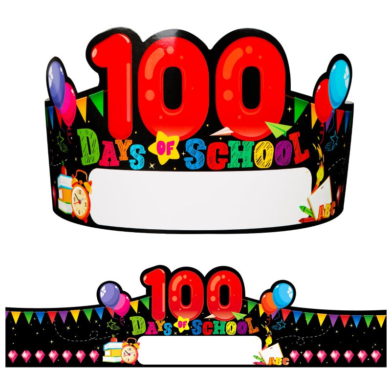 SICOHOME 100th Day of School Crowns 24pcs 145x4 inch Paper Crowns for Kids Party Favors Classroom Decorations and Teacher Supplies - Image 3